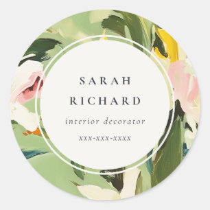 Chic Boho farbenfroh grünes, rosa gestrichen, flor Runder Aufkleber