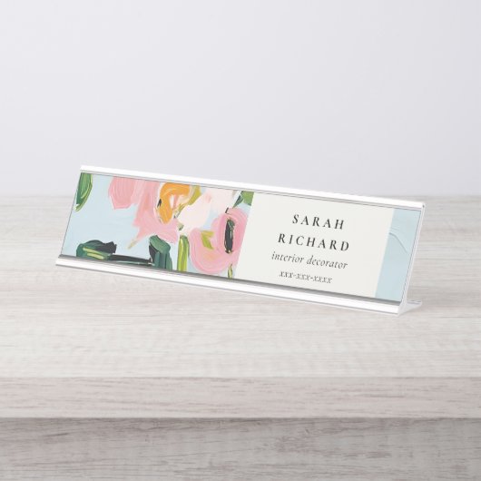 Chic Boho farbenfroh pink blau grün gestrichen Blu Schreibtischnamensplakette (Vorderseite )