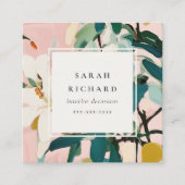 Chic Boho farbenfroh rosa Aquamarin grün gestriche Quadratische Visitenkarte (Vorderseite)