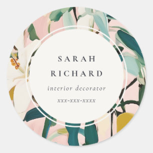 Chic Boho farbenfroh rosa Aquamarin grün gestriche Runder Aufkleber