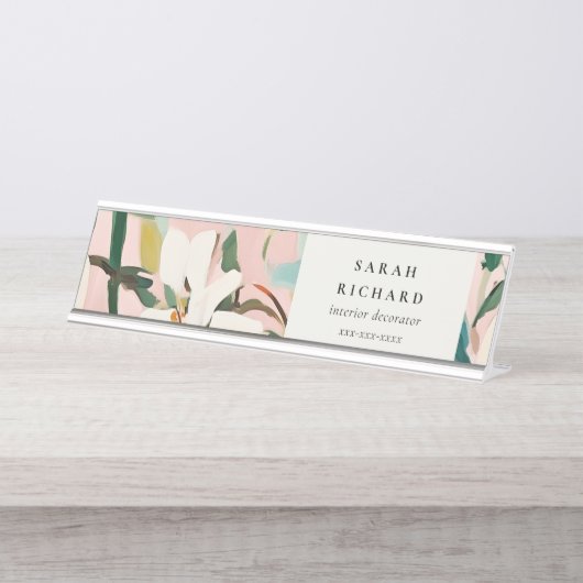 Chic Boho farbenfroh rosa Aquamarin grün gestriche Schreibtischnamensplakette (Vorderseite )