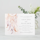 Chic Boho Feather Dreamcatcher Probe Dinner Einladung (Stehend Vorderseite)