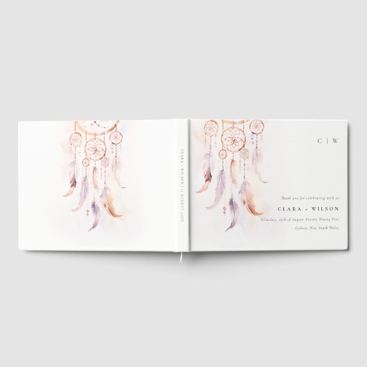Chic Boho Feather Dreamcatcher Watercolor Wedding Gästebuch (Voll)