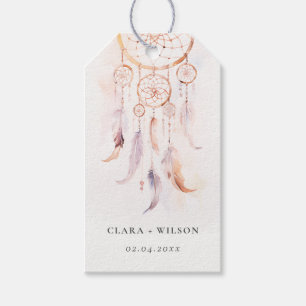 Chic Boho Feather Dreamcatcher Watercolor Wedding Geschenkanhänger