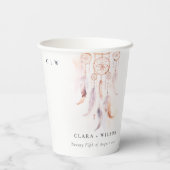 Chic Boho Feather Dreamcatcher Watercolor Wedding Pappbecher (Rückseite)