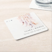 Chic Boho Feather Dreamcatcher Watercolor Wedding Rechteckiger Pappuntersetzer (angewinkelt)