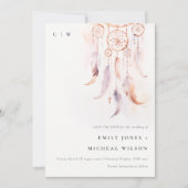 Chic Boho Feather Dreamcatcher Watercolor Wedding Save The Date (Vorderseite)
