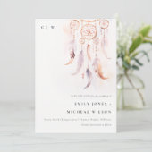 Chic Boho Feather Dreamcatcher Watercolor Wedding Save The Date (Stehend Vorderseite)