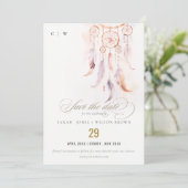 Chic Boho Feather Dreamcatcher Watercolor Wedding Save The Date (Stehend Vorderseite)