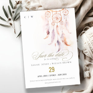 Chic Boho Feather Dreamcatcher Watercolor Wedding Save The Date