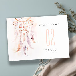 Chic Boho Feather Dreamcatcher Watercolor Wedding Tischnummer