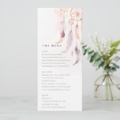 Chic Boho Feather Dreamcatcher Wedding Menu Card Einladung (Stehend Vorderseite)