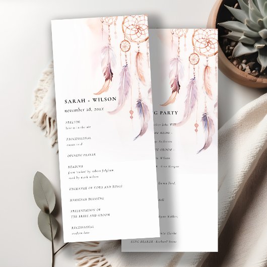 Chic Boho Feather Dreamcatcher Wedding Program Einladung