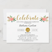 Chic Boho Feathers Floral 2 Foto Graduation Party Einladung (Rückseite)