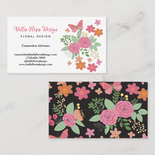 Chic Boho Floral Bouquet Design Visitenkarte (Vorne/Hinten)