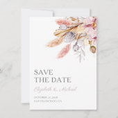 Chic Boho Floral Pampas Grass Save the Date Einladung (Vorderseite)