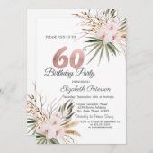 Chic Boho Flowers 60th Birthday Einladung (Vorne/Hinten)