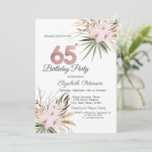 Chic Boho Flowers 65th Birthday Einladung (Stehend Vorderseite)