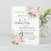 Chic Boho Flowers 75th Birthday Einladung (Stehend Vorderseite)