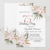 Chic Boho Flowers 75th Birthday Einladung (Vorne/Hinten)