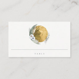 Chic Boho Gold Saga Green Floral Wreath Wedding Platzkarte