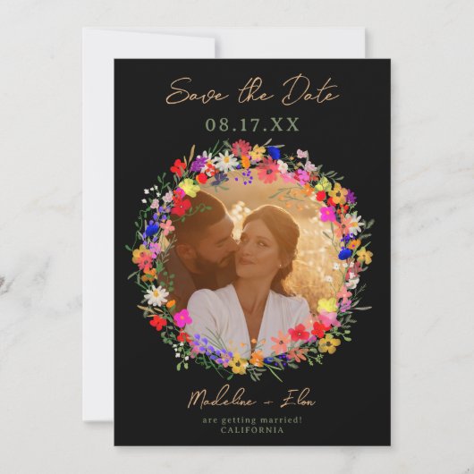 Chic boho helle wilde Blume 2 Fotos Hochzeit Save The Date (Vorderseite)