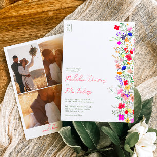 Chic boho helle wilde Blume 3 Fotos Hochzeit Einladung
