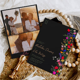 Chic boho helle wilde Blume 3 Fotos Hochzeit Einladung