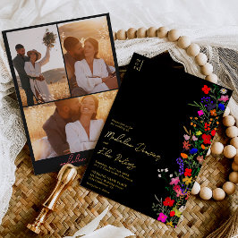 Chic boho helle wilde Blume 3 Fotos Hochzeit Folieneinladung