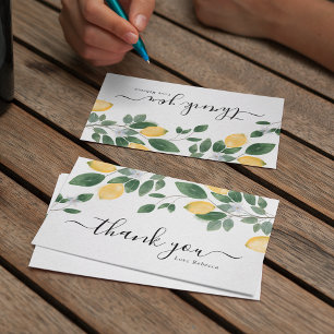 Chic Boho Lemon & Greenery Watercolor Dankeskarte