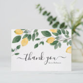 Chic Boho Lemon & Greenery Watercolor Dankeskarte (Stehend Vorderseite)