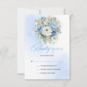 Chic Boho Light Blue Peonies Eucalyptus RSVP Karte (Vorderseite)