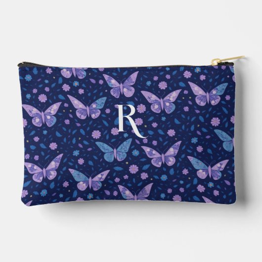 Chic Boho Lila Butterfly Pattern Monogramm Zubehörtasche (Rückseite)