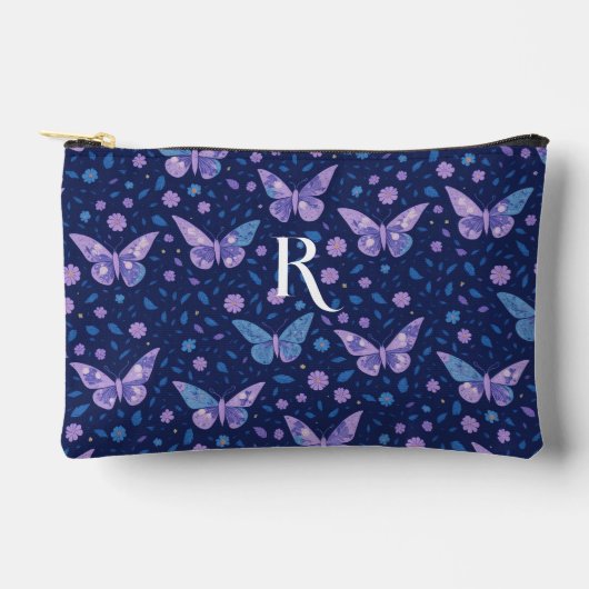 Chic Boho Lila Butterfly Pattern Monogramm Zubehörtasche (Vorderseite)