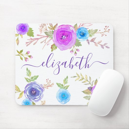 Chic boho lila florale Aquarellschrift Mousepad (Mit Mouse)