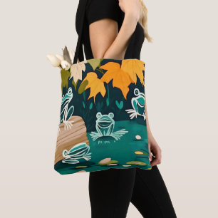 Chic boho line art abstrakte Vektorfrösche auf Tei Tasche