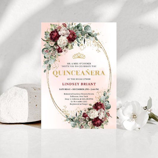 Chic Boho Marsala Flowers 15th Birthday Invitation Einladung