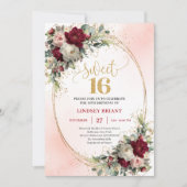 Chic Boho Marsala Gold Floral 16th Birthday Invite Einladung (Vorderseite)