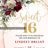 Chic Boho Marsala Gold Floral 16th Birthday Invite Einladung