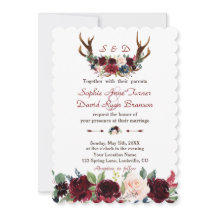 Chic Boho Merlot Navy Blue Floral Antlers Wedding