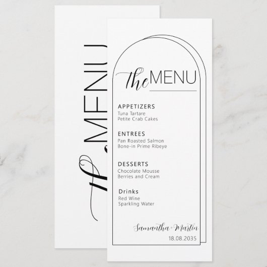 Chic Boho Minimal Text Script Wedding Menü Menükarte (Vorne/Hinten)