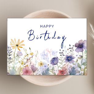 Chic Boho Navy Wildblume Thema Happy Birthday Karte