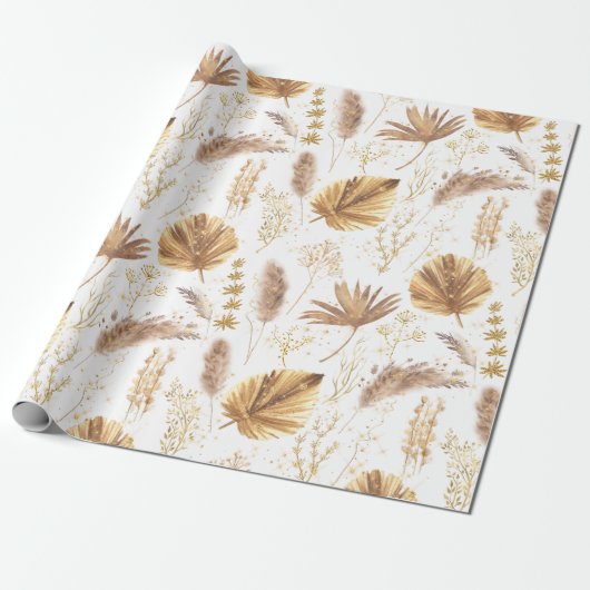 Chic Boho Pampas Grass Palm Blätter Imitate Glitze Geschenkpapier (Ungerollt)