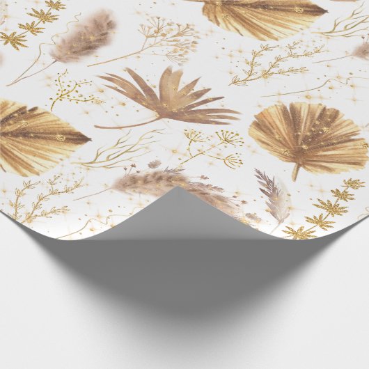 Chic Boho Pampas Grass Palm Blätter Imitate Glitze Geschenkpapier (Ecke)