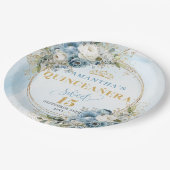 Chic Boho Pastel Blue Floral Greenery Gold Glitter Pappteller (Schrägansicht)
