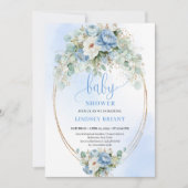 Chic Boho Pastel Blue Flowers Baby Shower Invites Einladung (Vorderseite)