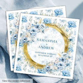 Chic Boho Pastel Blue Gold Glitzer Wedding Napkins Serviette