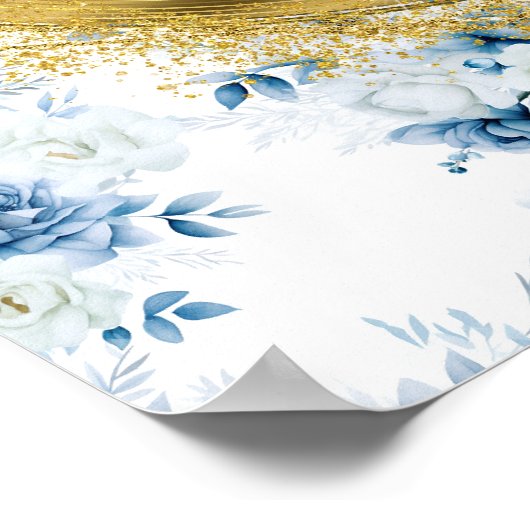 Chic Boho Pastel Blue Gold Wedding Custom Tabletop Poster (Ecke)