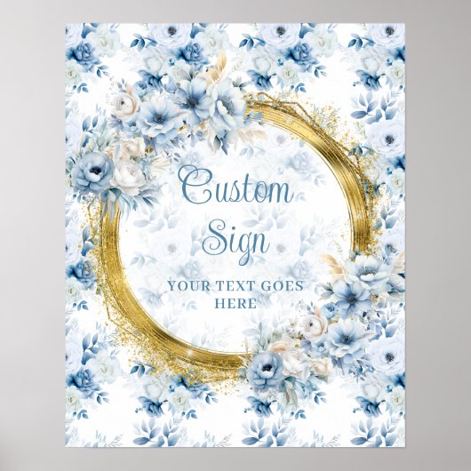 Chic Boho Pastel Blue Gold Wedding Custom Tabletop Poster (Vorne)