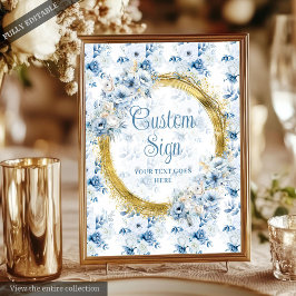 Chic Boho Pastel Blue Gold Wedding Custom Tabletop Poster